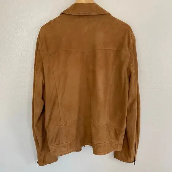Open Edit Leather Suede Moto Biker Jacket Mens Size XL Camel Coat Spring Brown - Picture 3 of 7